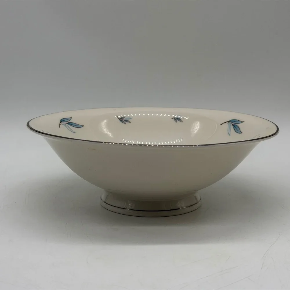 Syracuse China Celeste‎ Serving Bowl Blue Leaf Silver Trim Vintage Made in USA